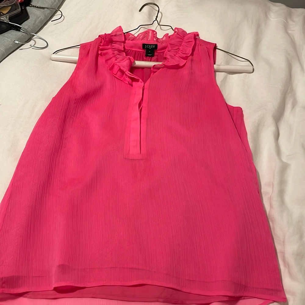 J. Crew Hot Pink Ruffle Neck Sleeveless Blouse Size 4